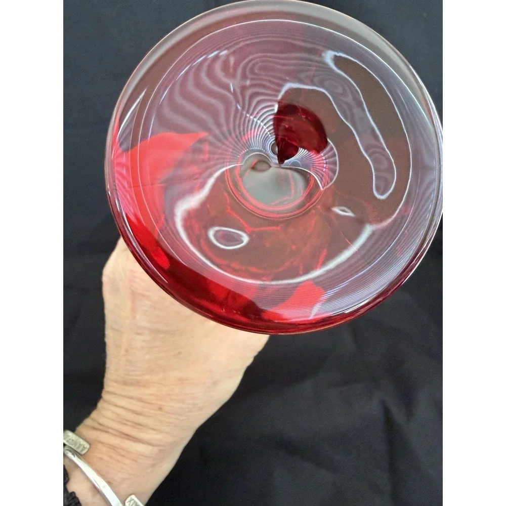 Red Ruby Glass Goblet Glossy Round Unisex Adults Drinkware Decorative 5.5 Inch